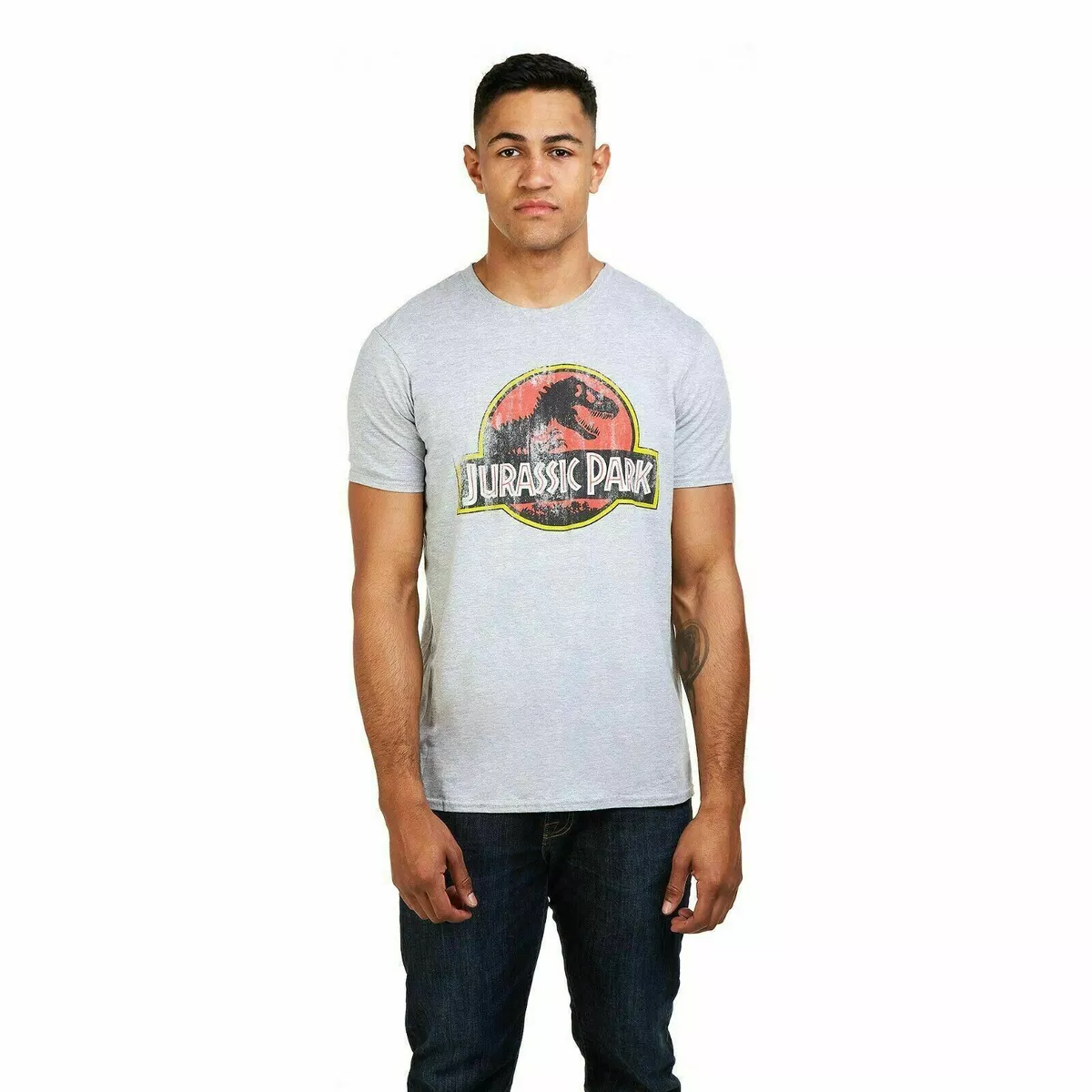 Womens Charcoal Marl Jurassic Park Logo Boyfriend T Shirt at  Women's  Clothing store