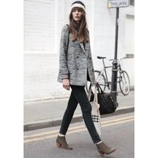 Sezane Black Gray Tweed Coat Blazer Wool Jacket Sz S Bust 35 Us2