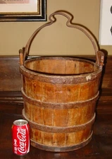 Early antique iron bound water well bucket------16065