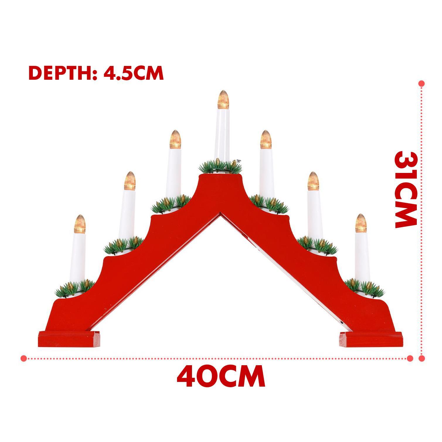 Red Wooden Candle Bridge 7 LED Christmas Lights Window Arch Table