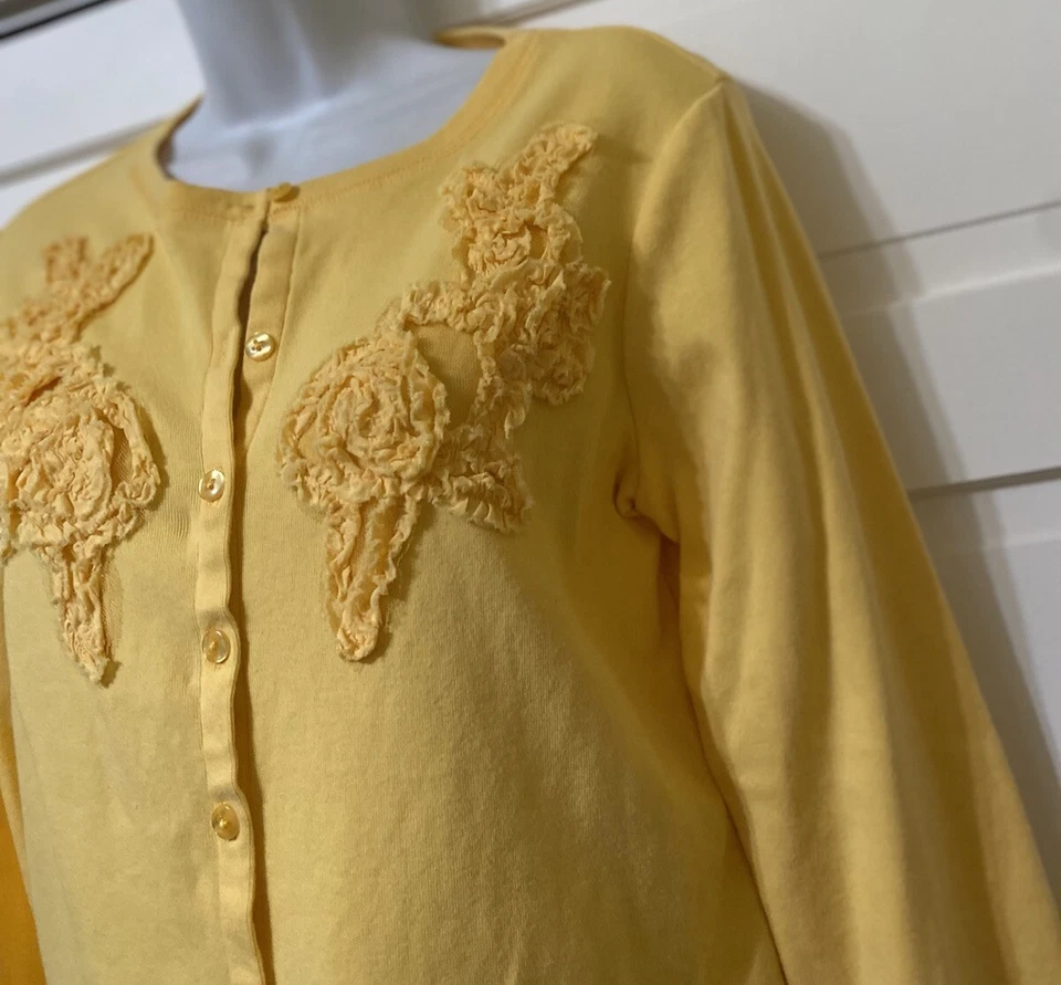 Vintage STUDIO WORKS Yellow Cotton Jersey Cardigan SWEATER Petite Medium PM - Image 3 of 4