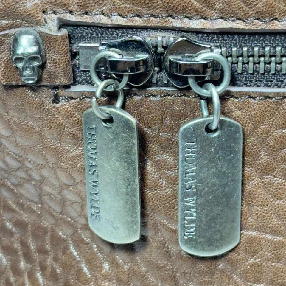 Thomas Wylde Leather Tote Bag Brown Skull Hardware Pebbled Large Boho Designer - Image 4 of 4