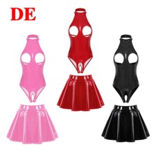 DE Damen Sexy Wetlook Bodycon Kleider Glänze...