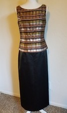 JESSICA HOWARD SZ 6 BROWN SILVER METALLIC PLAID BLACK FORMAL SHEATH DRESS GOWN