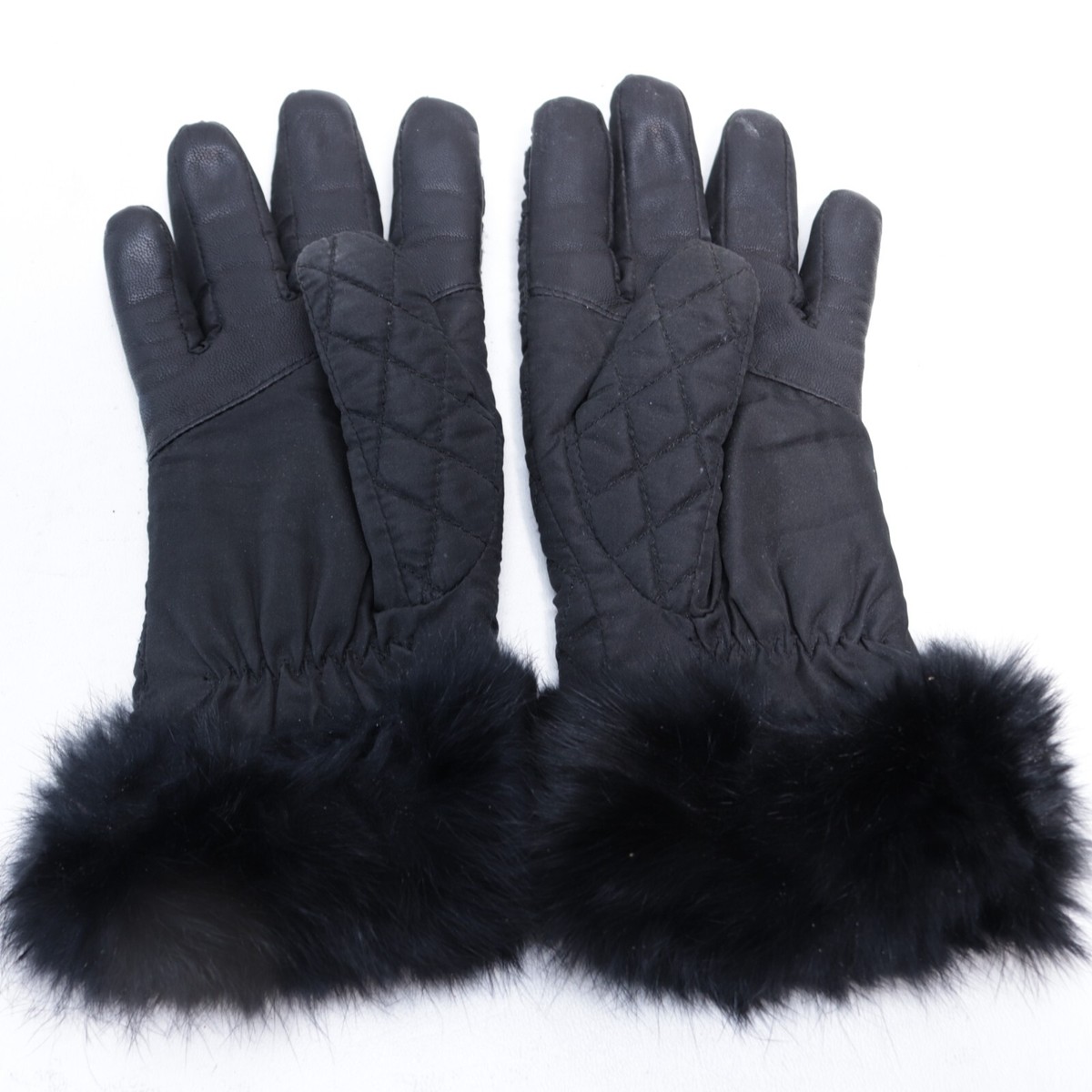 Preston & York Gloves Women S Black Quilted Fur Trim Cuffs 