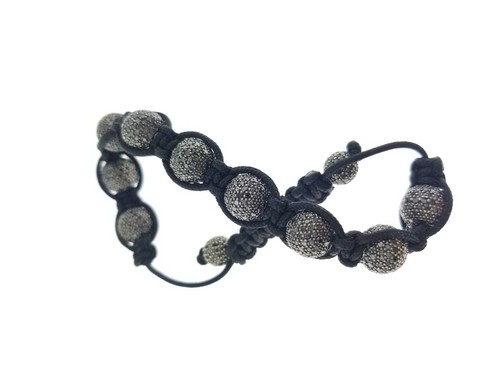 14k Black Rhodium Gold 13.7ct Black Diamond 10mm Bead Shamballa Bracelet - Picture 3 of 5