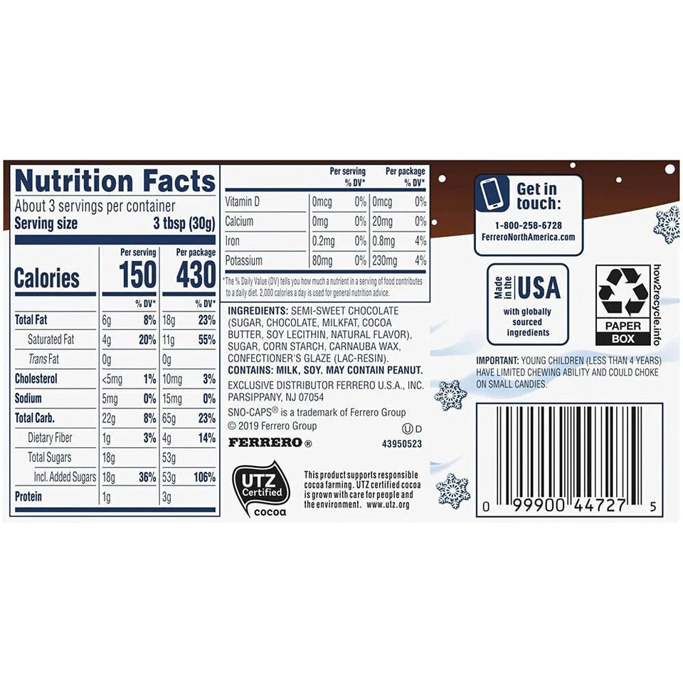 Gorros de nieve semi dulce chocolate sin pares 3,1 oz [15 cajas] Foto 3 de 3