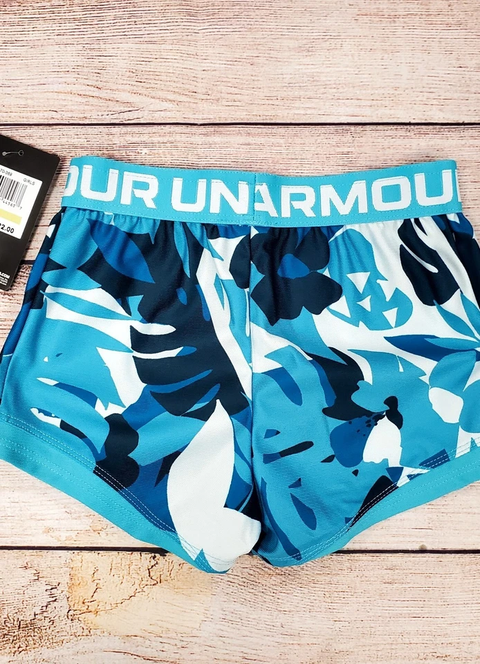 Under Armour Girls Running Shorts Blue Floral Print Size 5 NWT - Image 3 of 4