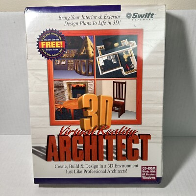 Vtg  PC Software 3D Virtual Reality Architect CD Rom NOS Windows Swift Big Box
