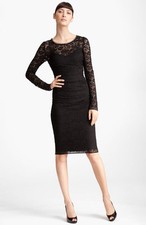 NEW DOLCE & GABBANA LONG SLEEVE RUCHED LACE DRESS SIZE US 6 = IT 40 $3325 BLACK 
