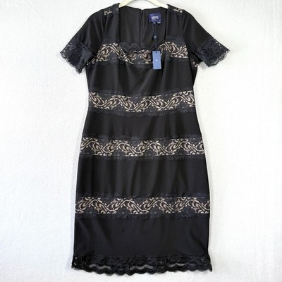 Marchesa Notte Dress Womens 14 Sheath Floral Lace Stripe Black Lined NEW READ