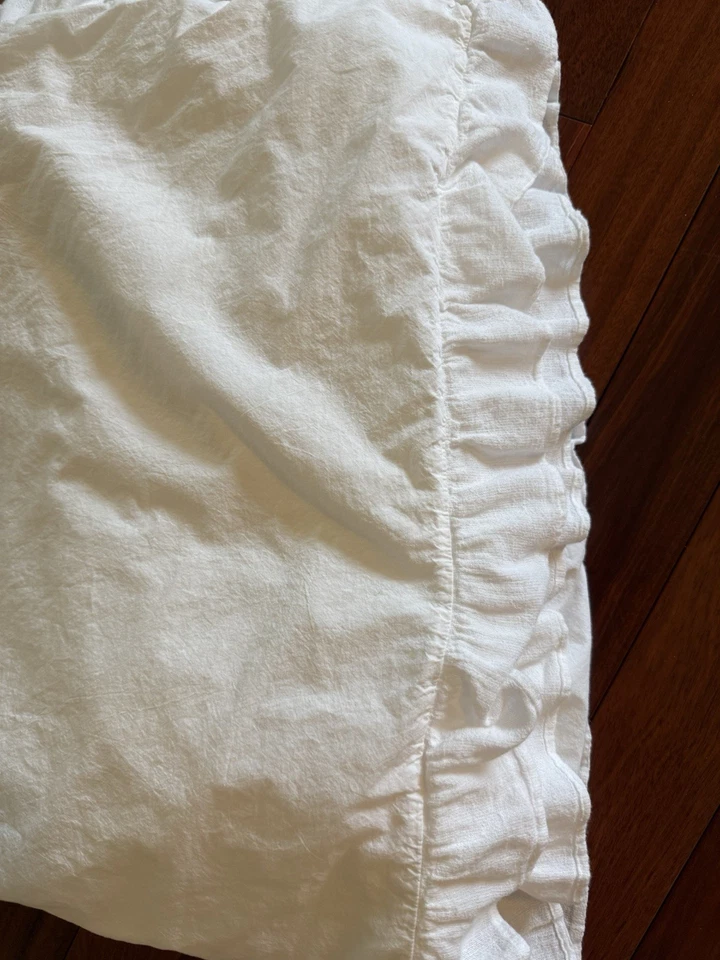 Funda nórdica de lino mezcla de algodón King 102x90 pulgadas de ancho 2 pulgadas con volantes blanca nítida Foto 2 de 4
