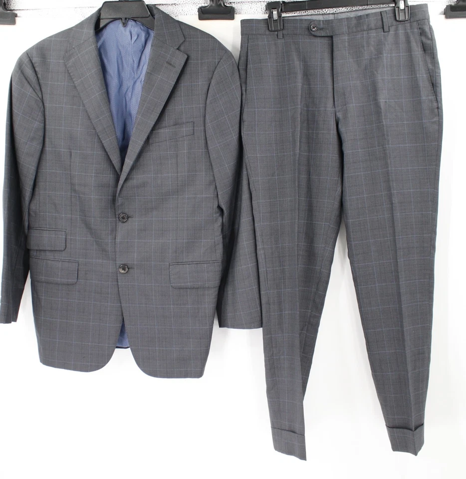 Hickey Freeman Suit Mens 38/40 31x27.5 windowpane Two Button Flat Front Bespoke - Image 2 of 4