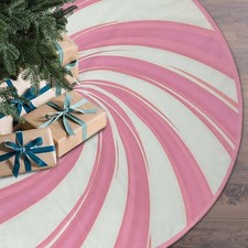 White Pink Candy Christmas Tree Skirt 36inch Vintage Xmas Decor