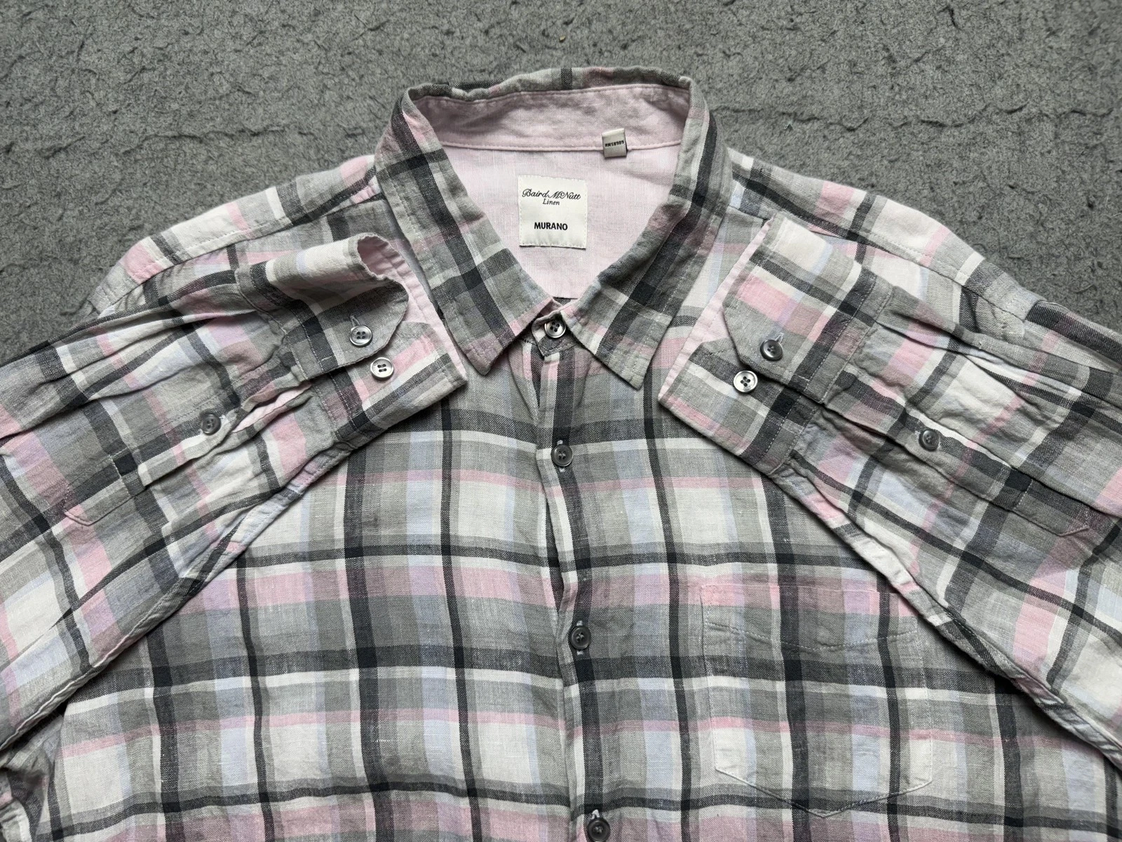 Murano Linen Shirt Mens XL Pink Gray Plaid Long Sleeve Button Front Casual
