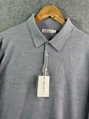 Collars & Co Polo Mens XL Gray Merino Wool Bellagio 3 Button NEW