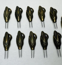 Vintage Metal Corn-on-the-Cob Holders 10 Holders (5 Sets Of 2). Brassy Gold