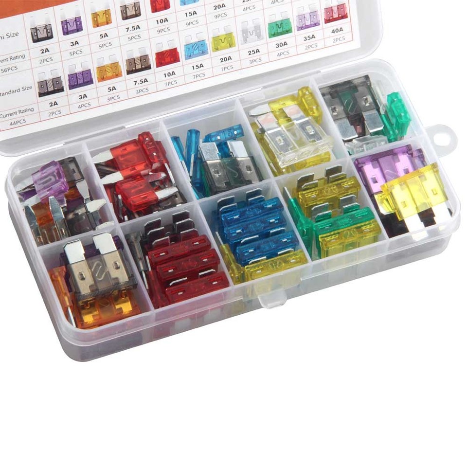 100Pcs Car Fuses Assorted Kit Van Bike Auto Mini & Standard Blade Fuse ...