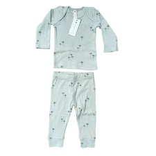 Quincy Mae Baby 2pc Size 6-12 M Green Ribbed Palms Top & Bottom Unisex Set Sage