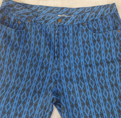 DG2 Diane Gilman Pants Women 12 Blue Black Print Stretch Straight Leg Pants