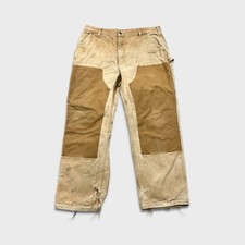Vintage Carhartt Pants Mens 36x29 Beige Double Knee Distressed USA 90s Workwear