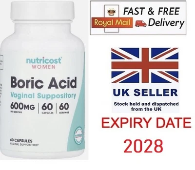 NUTRICOST, Boric Acid, Vaginal Suppository, 600 mg, 60 Capsules, FREE ROYAL MAIL
