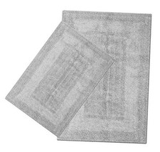 Cotton Bath Mat Set- 2 Piece 21x34/17x24 21x34-17x24 Reversible Rugs Light Grey