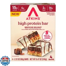 Atkins High Protein Bars, Brownie Delight Flavor, 15g of Protein, 4g Net Carb