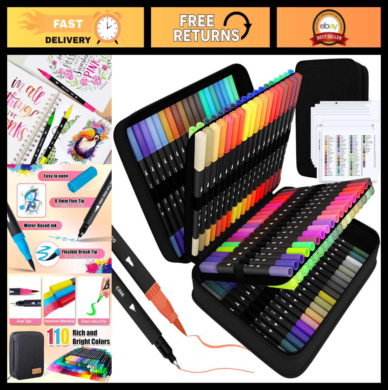Set, 110 Artist Coloring Pens With Fineliner & Brush Tips, P