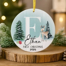 Baby 1st Christmas Ornament, Personalized Initial Ornament, Cute Letter Ornament