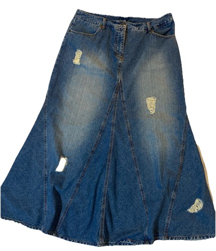 Vintage Y2K Jeanology Skirt Sz 18 Blue Denim Maxi Mermaid Grunge Whimsigoth Boho - Picture 2 of 14