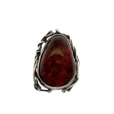 Vintage Sterling Silver 925 JK Polish COGNAC AMBER Cabochon Ring size 7 1/2