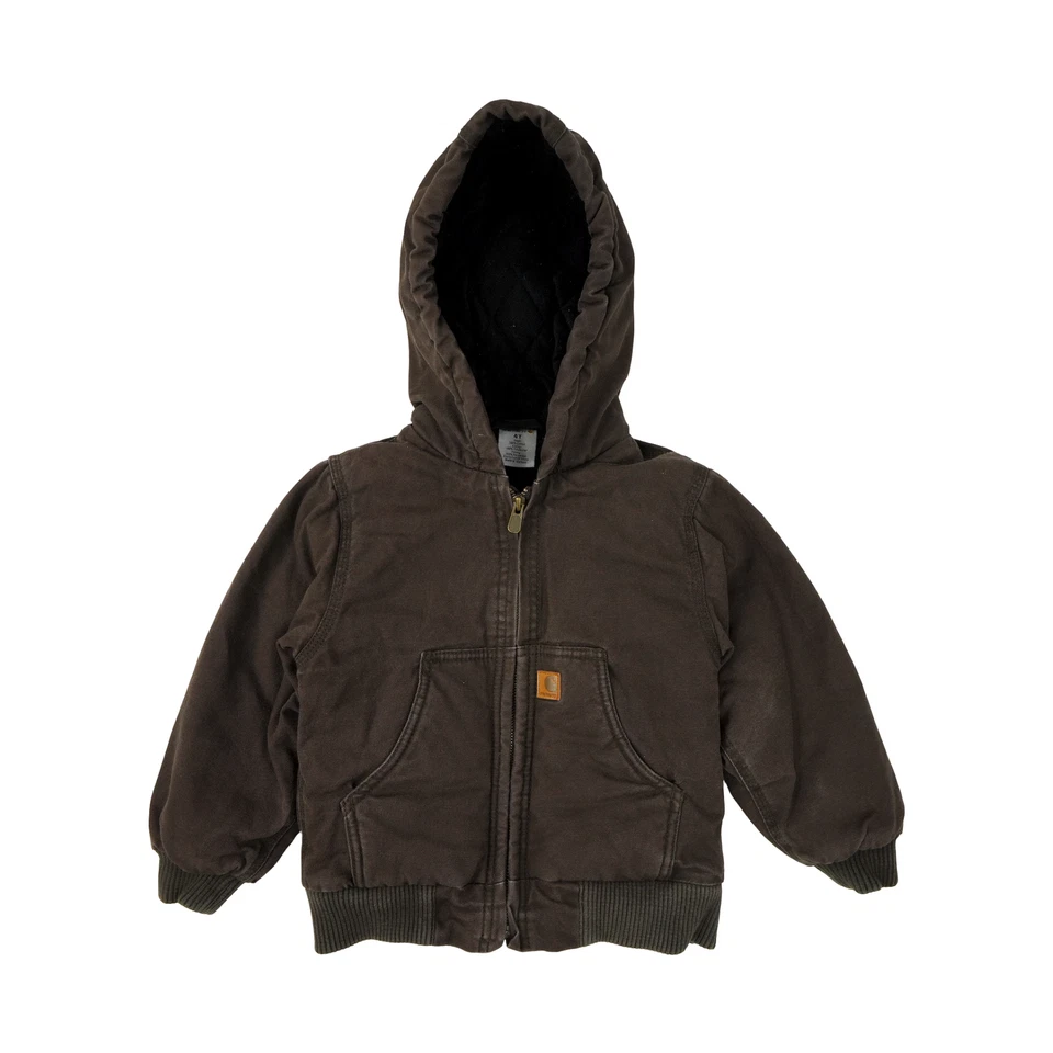 Chaqueta Carhartt Niño Pequeño Niños 4T Marrón Pato Lona Ropa de Trabajo Con Capucha Desteñida Trabajo 🔥 Foto 2 de 4