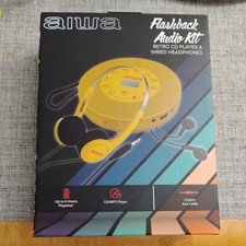 NEW IN BOX Aiwa Flashback Audio Kit Retro CD Player Wired Headphones Yellow