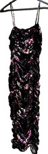 Urban Outfitters Ruched Mesh Floral Midi Dress Size M Black/Pink