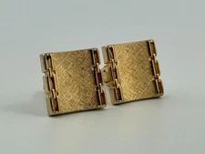 Vtg Swank Gold Tone Hinged Rectangle Cufflinks Textured Art Deco Style USA