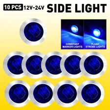 10pcs 3/4" Round Blue LED Trailer Truck Side Marker Clearance Lights Dual Modes