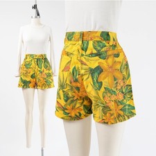 Vintage 90s Yellow Tropical Floral Print High Waisted Mom Jean Shorts 28 waist