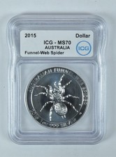 2015 Australia 1 Dollar Silver Funnel-web Spider 1 Oz Ms70 Icg