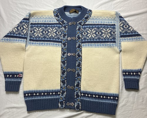 Nordstrikk | Norwegian Pure Virgin Wool Metal Clasp Vintage Sweater Large Blue