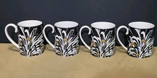 Denby Monsoon Chrysanthemum Fine China Mugs x 4 Black & Gold 