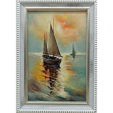 Seascape sailboat oil painting Original art Impressionism  painting Boat 6x4