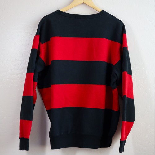 Vintage Polo Ralph Lauren Rugby Striped Crewneck Sweatshirt L Red Black Rare - Picture 4 of 15