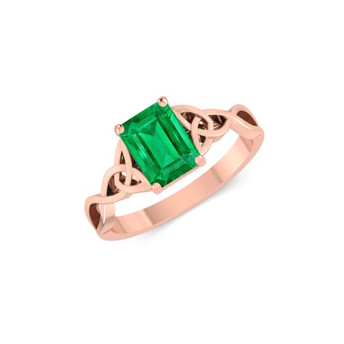 Lab Grown Emerald Filigree Band in Solid 14K Gold May Birthstone Women Ring#1017 - Picture 10 of 19