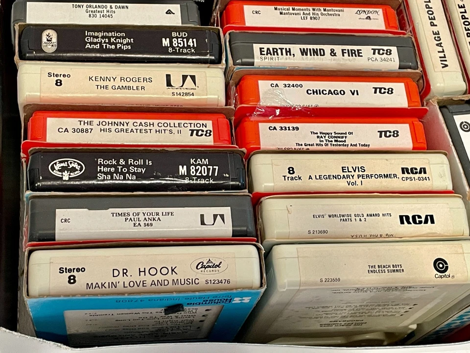 35pc Lot Vintage 8 Track Stereo Tapes Elvis Cher Chicago Village People Grease - Image 4 of 4