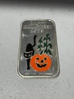 1 oz .999 Fine Silver A Ceeco Bar Happy Halloween 1973 Pumpkin Black Cat