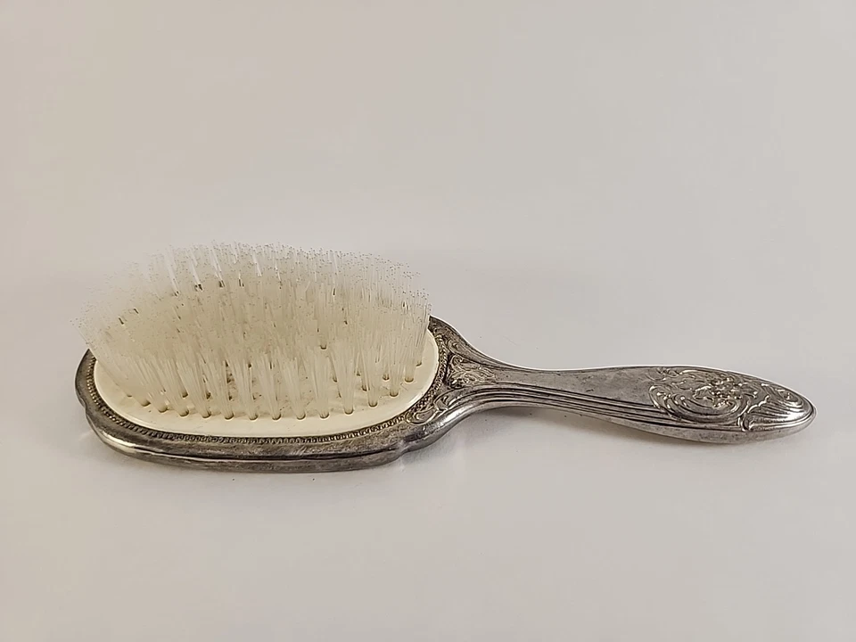 Vintage Silver Plated Vanity Brush Floral Art Nouveau Design - Image 2 of 4