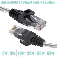 3-65FT Cat6A RJ45 Network Armored Slim Patch Cable Rodent Resistant 28AWG LOT