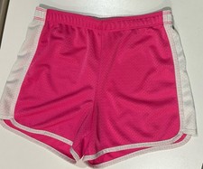 Justice Girls Active Pink Mesh Shorts Size 14 Logo Fold Over Waist With Words