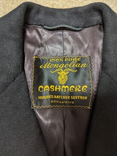 Hughes Hatcher Suffrin Mens Overcoat 100% Mongolian Cashmere 3 Button Black 46R - Picture 2 of 5